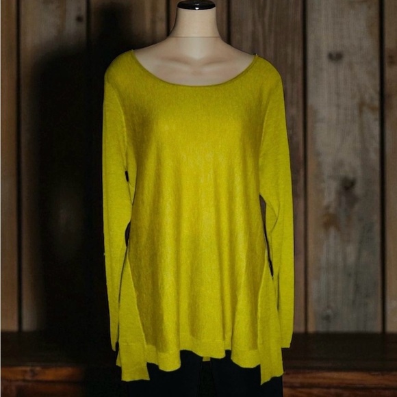 Eileen Fisher Fine Tencel Alpaca Scoop Neck Sweater Tunic Top Fern PP/PTP 2P-4P - Picture 1 of 12